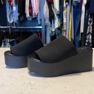 Call it Spring Black Nylon and Vegan Leather Platform Slides
